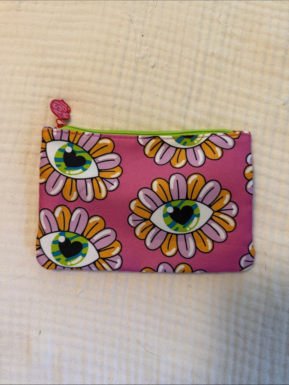 ipsy Pink Floral Eye Zip Pouch with Green Zipper